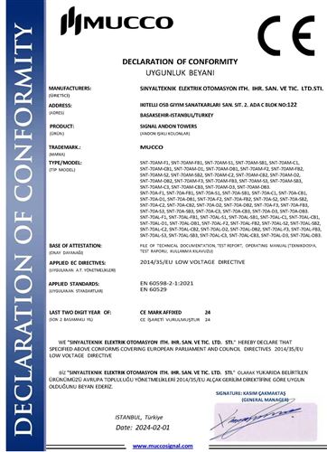 Mucco CE Deklarasyon Andon Stack Lights 2024