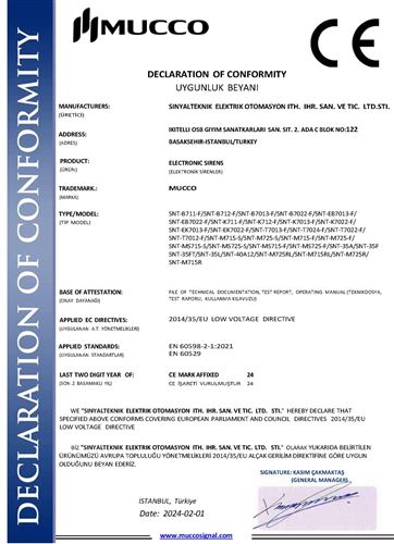 Mucco CE Deklarasyon Electronic Sirens 2024