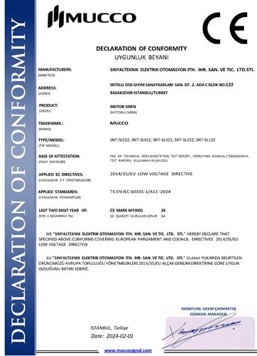Mucco CE Deklarasyon Motor Sirens 2024