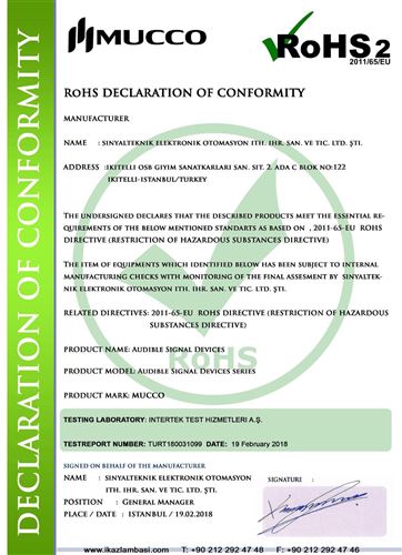 Mucco Audible Signal Devices RoHS Declaration
