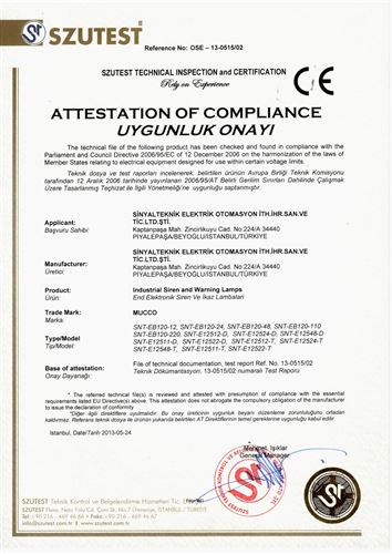 CE Szutest Elektronik Siren ve Ikaz Lambalari